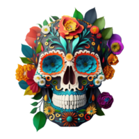 skull made of colorful vibrant flowers. png