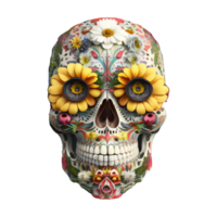 skull made of colorful vibrant flowers. png