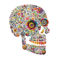 skull made of colorful vibrant flowers . png