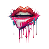 Pinky red lips with mouth slightly open and teeth visible with dripping color on the bottom . png