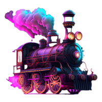 steam locomotive with neon smoke . png