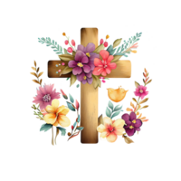 Jesus Kruzifix Aquarell Blumen . ai generiert png