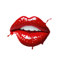 pink rood lippen met mond een beetje Open en tanden zichtbaar met druipend kleur Aan de bodem . ai gegenereerd png