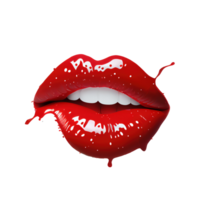 Pinky red lips with mouth slightly open and teeth visible with dripping color on the bottom . png