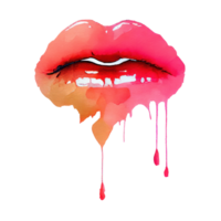 Pinky red lips with mouth slightly open and teeth visible with dripping color on the bottom . png