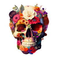 skull made of colorful vibrant flowers. png