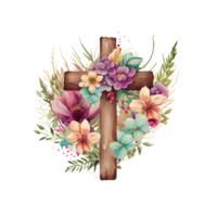 Jesús crucifijo acuarela flores . ai generado png