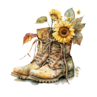 Watercolor painting of pair of boots . png