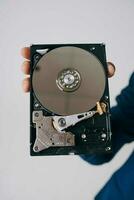 man holding a hard drive information protection technology photo