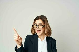 cheerful business woman work manager studio photo