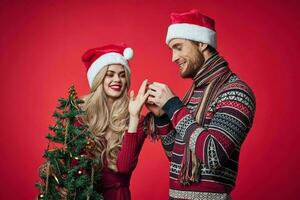 man and woman new year holiday christmas decorations fun photo