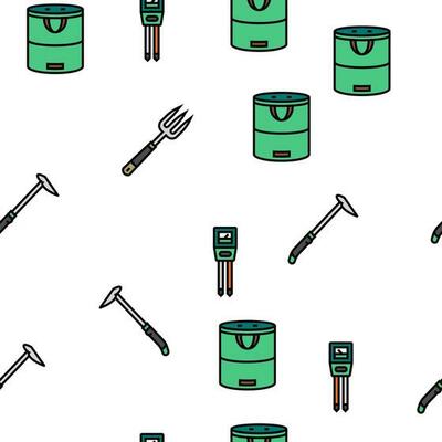 garden tool shovel rake vector seamless pattern
