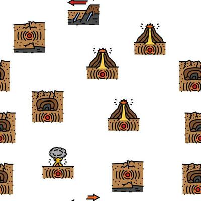 volcano lava eruption nature vector seamless pattern