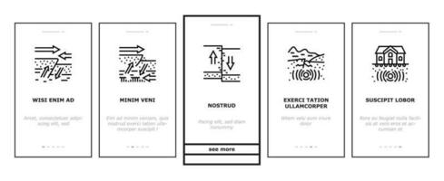 earthquake disaster wave crack onboarding icons set vector