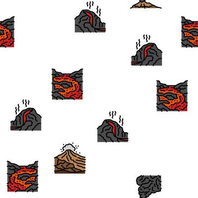 volcano lava eruption nature vector seamless pattern
