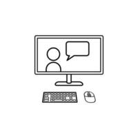 hombre con un comunicación burbuja en un computadora pantalla vector icono ilustración