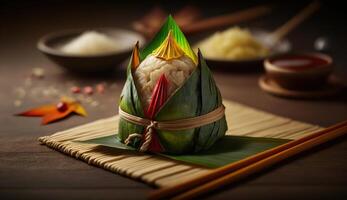 Zongzi Rice dumpling for Chinese traditional Dragon Boat Festival Duanwu Festival. . photo