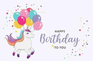 Colorful Happy Birthday Unicorn. Vector Illustration