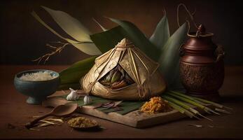 Zongzi. Rice dumpling for Chinese traditional Dragon Boat Festival Duanwu Festival. . photo