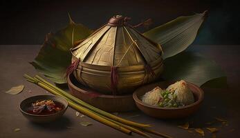 Zongzi. Rice dumpling for Chinese traditional Dragon Boat Festival Duanwu Festival. . photo