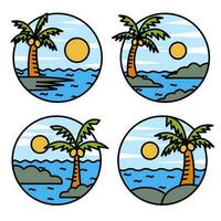 vector logo ilustración sencillo linda y moderno de naturaleza playa y montaña en el forma de un circulo