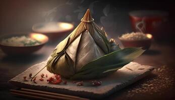 Zongzi Rice dumpling for Chinese traditional Dragon Boat Festival Duanwu Festival. . photo