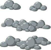 Natural wall stones and smooth and rounded grey rocks. Cartoon flat illustration. Element of forests, mountains and caves with cobblestone vector