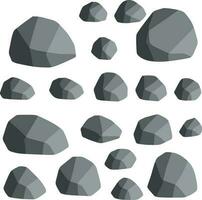 Natural wall stones and smooth and rounded grey rocks. Element of forests, mountains and caves with cobblestone. Cartoon flat illustration vector