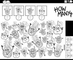 how many cartoon fruit counting task coloring page vector