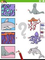 partido dibujos animados marina animales y recortes educativo juego vector