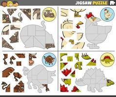 jigsaw puzzle games set with funny cartoon animals vector