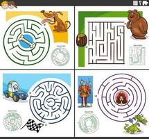 maze games set with funny cartoon characters vector