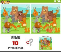 differences game with cartoon animal characters group vector