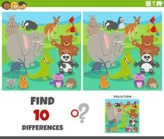 differences game with cartoon animal characters group vector