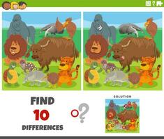 differences game with cartoon animal characters group vector