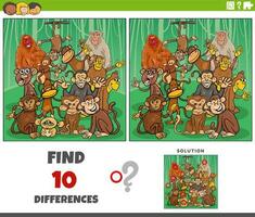 differences game with cartoon monkeys characters group vector