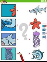 match cartoon marine animals and clippings educational game vector