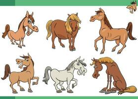 cartoon horses farm animals comic characters set vector