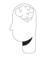 Brain inside minimalistic human head flat line black white vector concept. Mental health. Editable cartoon style icon. Simple isolated outline spot illustration for web graphic design and animation