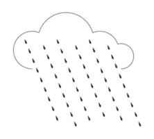 White cloud with rain droplets flat line black white vector object. Falling raindrops. Editable cartoon style icon. Simple isolated outline spot illustration for web graphic design and animation