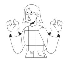 Stressed woman with anger issues flat line black white vector character. Editable isolated outline half body person. Simple cartoon style spot illustration for web graphic design, animation