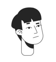 Puzzled young man with bowl haircut flat line monochromatic vector character head. Looking sideways. Editable outline avatar icon. 2D cartoon line spot illustration for web graphic design, animation