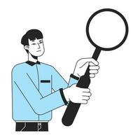 Curious man in formal shirt with magnifying glass flat line color vector character. Editable simple outline half body person on white. Cartoon spot illustration for web graphic design and animation