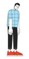 Mental exhausted man with head bowed down flat line color vector character. Editable simple outline full body person on white. Apathy cartoon spot illustration for web graphic design and animation