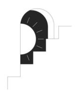 Entrance arch with peeping sun behind staircase flat line black white vector concept. Editable cartoon style icon. Simple isolated outline spot illustration for web graphic design and animation