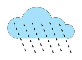 Cloud with rain drops flat line color vector object. Rainy day. Water droplets. Editable lineart icon on white. Simple outline cartoon style spot illustration for web graphic design and animation