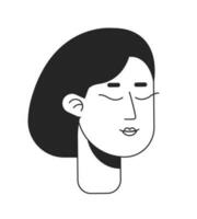 Closed eyes woman in peaceful mood flat line monochromatic vector character head. Praying, meditating. Editable outline avatar icon. 2D cartoon line spot illustration for web graphic design, animation