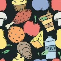 Seamless food background. Drawing food pattern vector