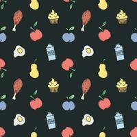 Seamless food background. Drawing food pattern vector