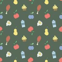 Seamless food background. Drawing food pattern vector